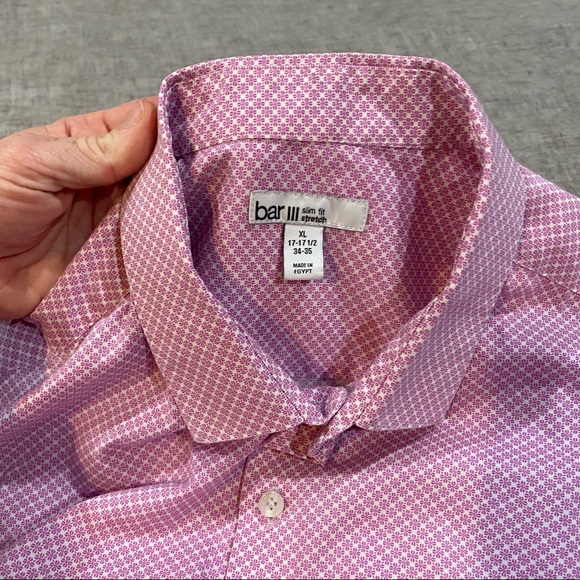 Bar III Slim Fit Stretch Pink Dress Shirt Size XL Neck: 17-17.5 Sleeves: 34-35 - Picture 9 of 11